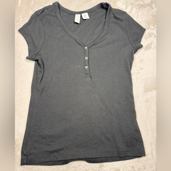 Joie Pima Cotton Blend Black Ribbed Henley Stretchy Short Sleeve Top Size M - Picture 12 of 12